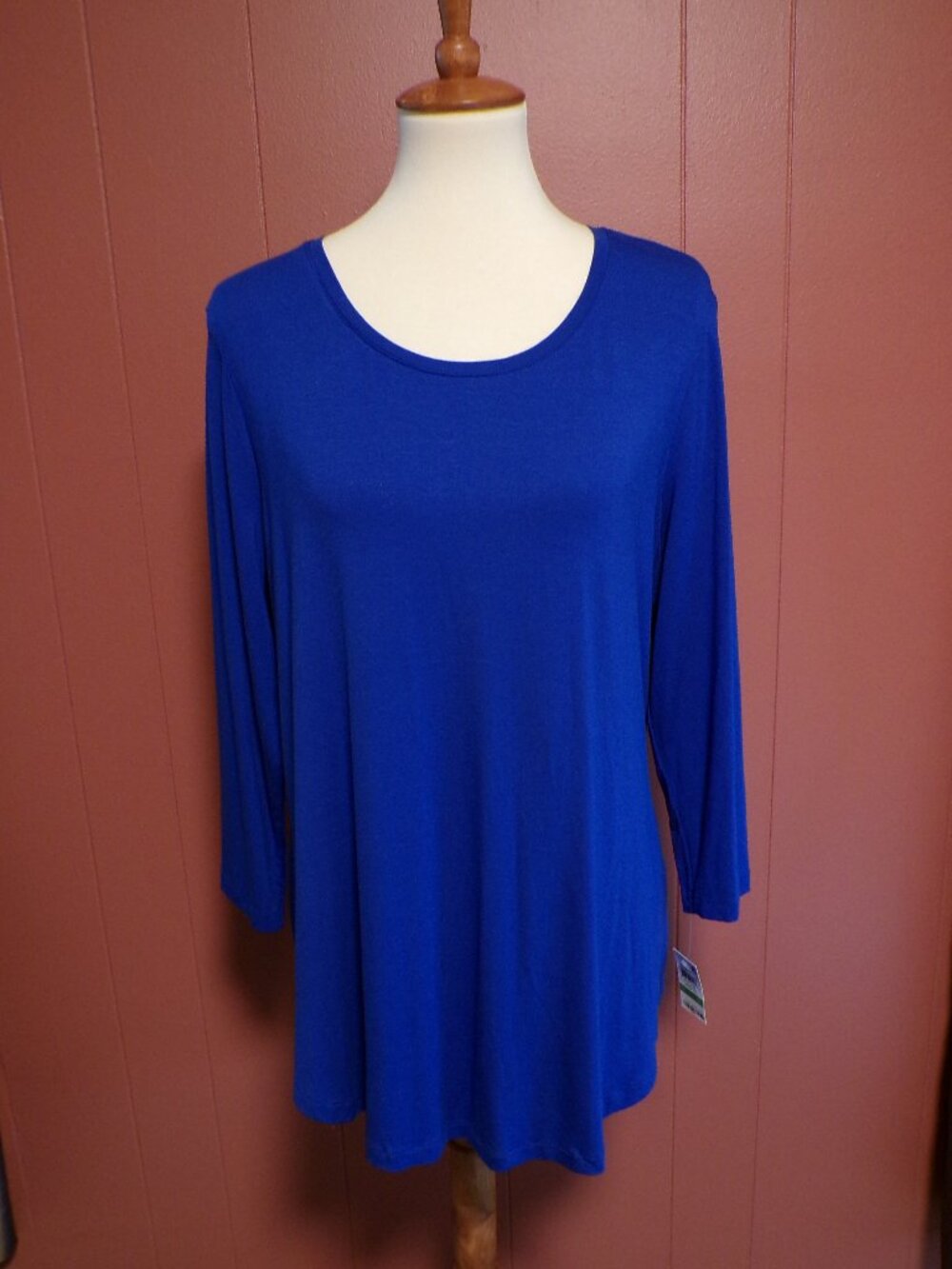 JM Collection NWT Women's Blaze Blue Scoop Neck 3/4 Sleeve Tee - Size L
